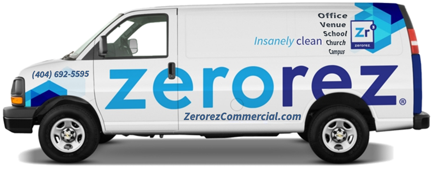 A Zerorez Commercial Carpet Cleaning Truck Providing Expert Services for Offices, Government Buildings, Churches, Hotels, and Schools in Atlanta, Georgia; Specializing in Professional Commercial Carpet Cleaning to Enhance Cleanliness and Extend Carpet Life